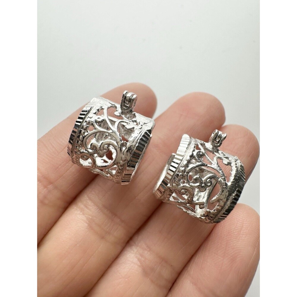 925 Sterling Silver Wide Filigree Floral Hoop Earrings